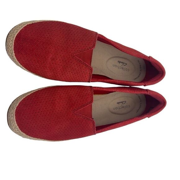 Clark’s red suede upper with jute  lower shoe  With rubber sole six 6.5 - Picture 7 of 12